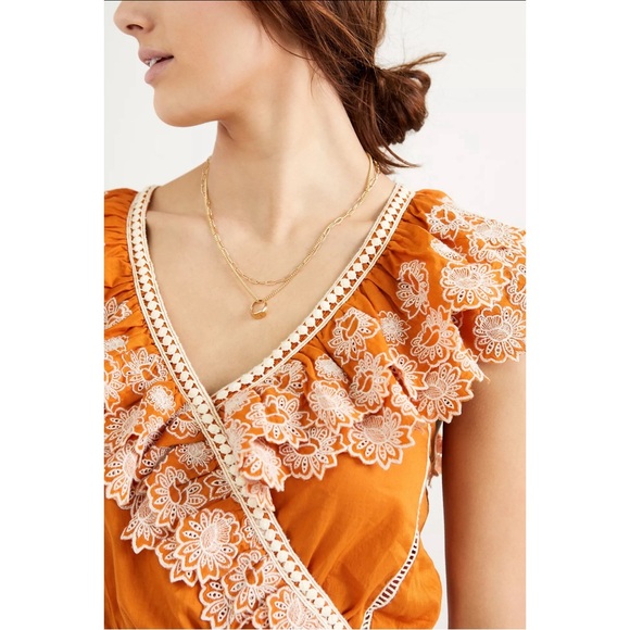 Anthropologie Embroidered Lace Blouse Dark Orange NWT Size XL - Picture 3 of 12